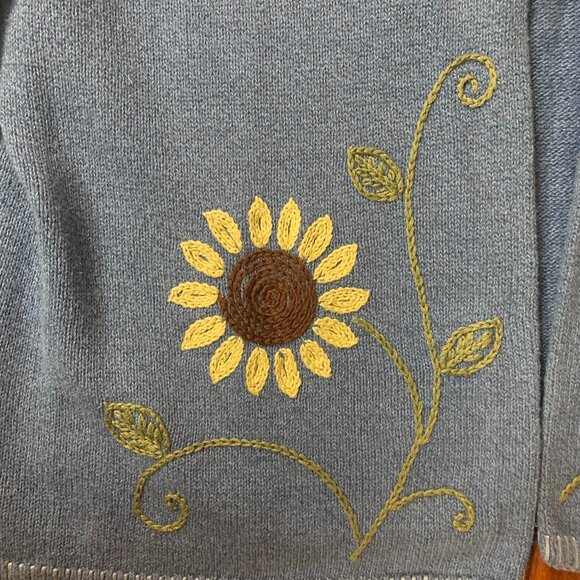 Lord & Taylor Blue Floral Embroidered Women's Large Tie Front Knit Cardigan EUC - Picture 7 of 15